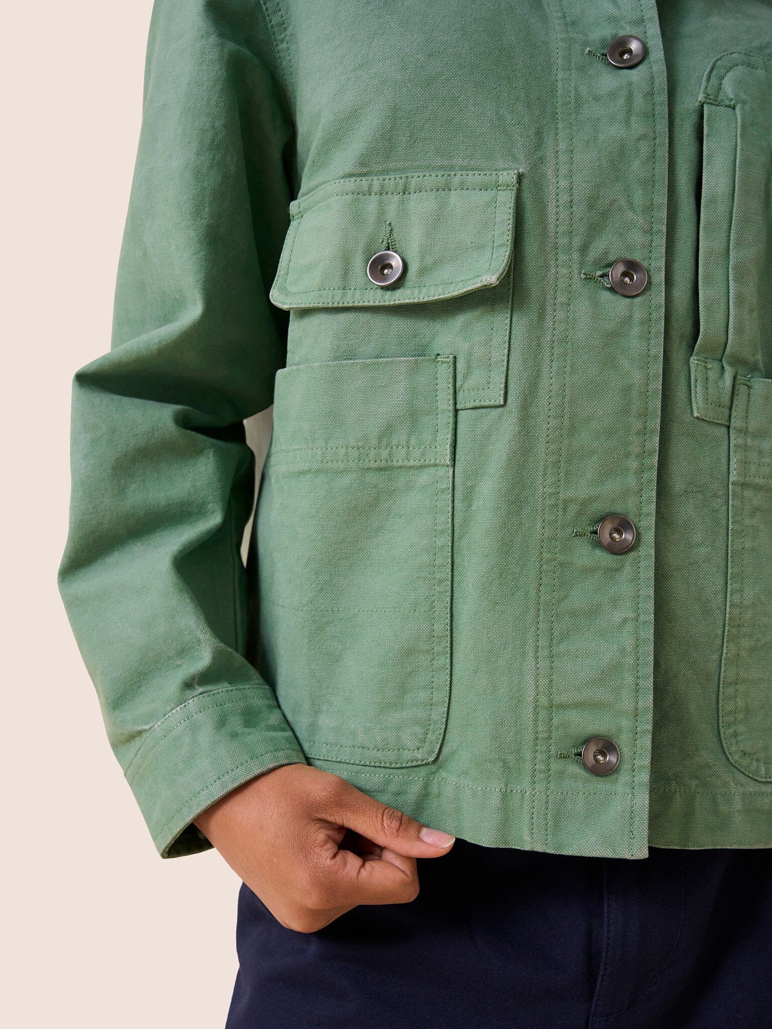 Avignon Cotton Pocket Chore Jacket in Green - Image 5