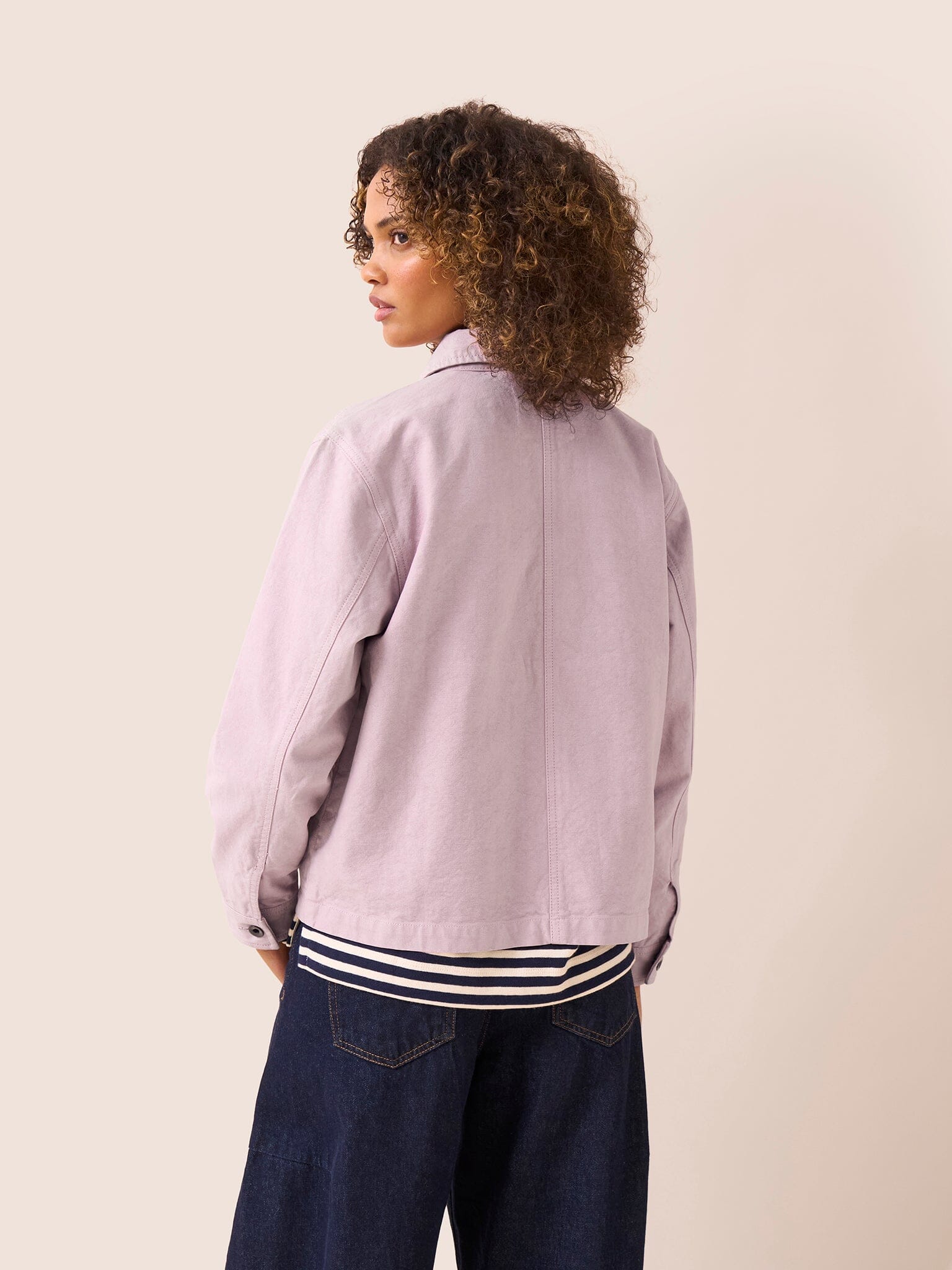 Avignon Cotton Pocket Chore Jacket in Pink - Image 3