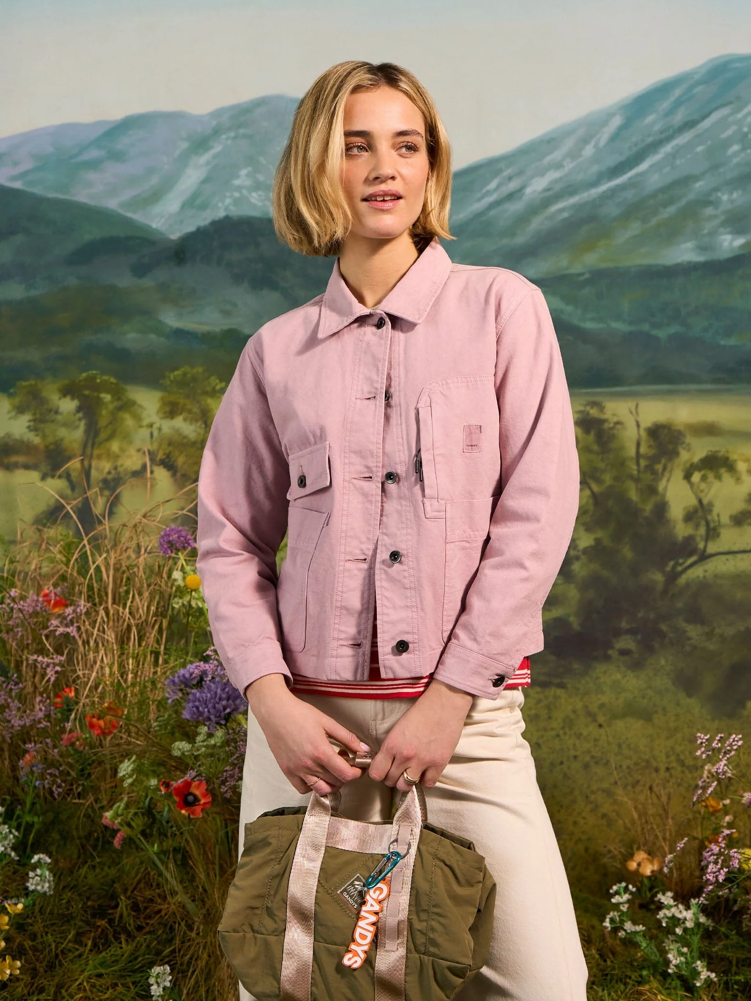 Avignon Cotton Pocket Chore Jacket in Pink - Image 6