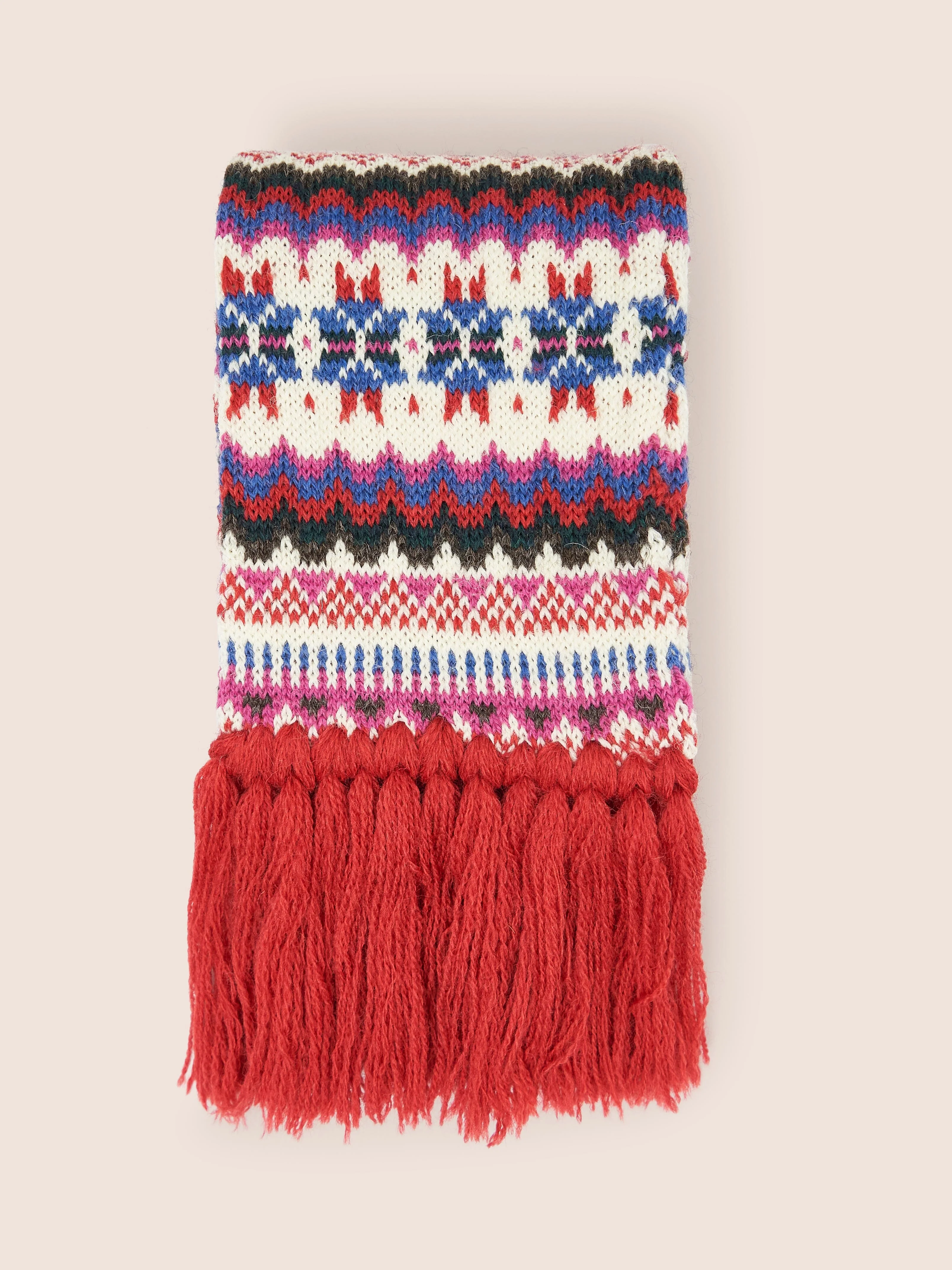 Bonnie Made in England Wool Faire Isle Scarf in Red - Image 3