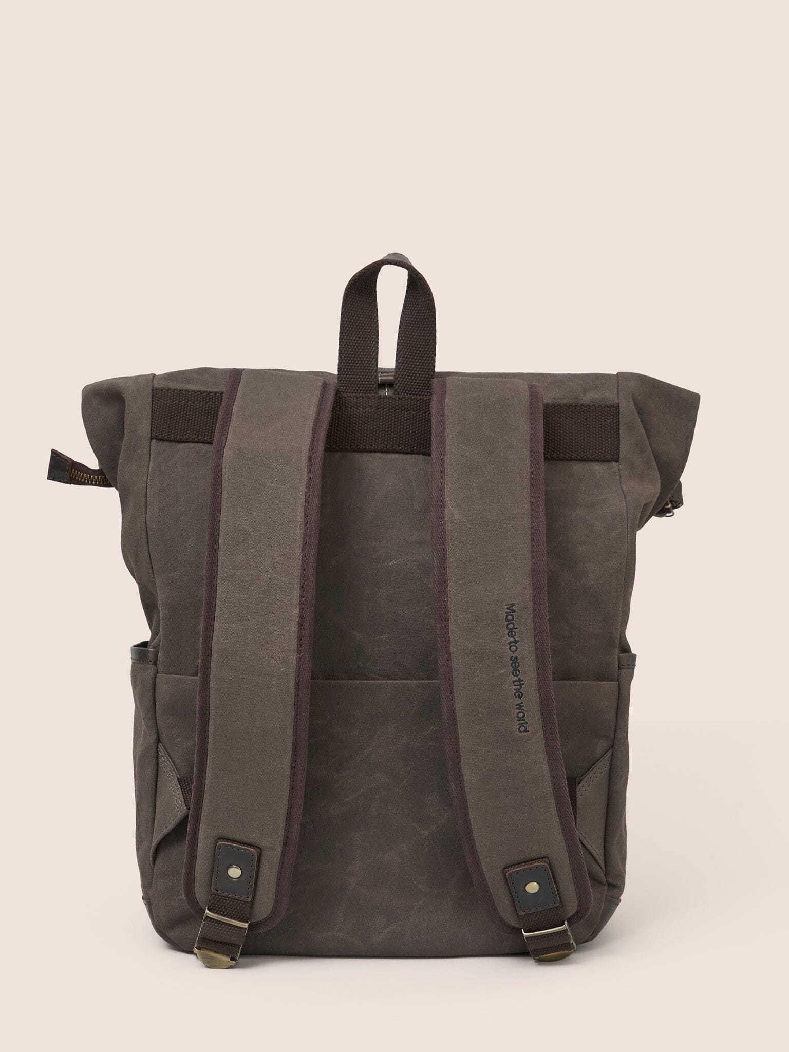 Sri Lanka Waxed Cotton Roll Top Clip Backpack in Chestnut - Image 3