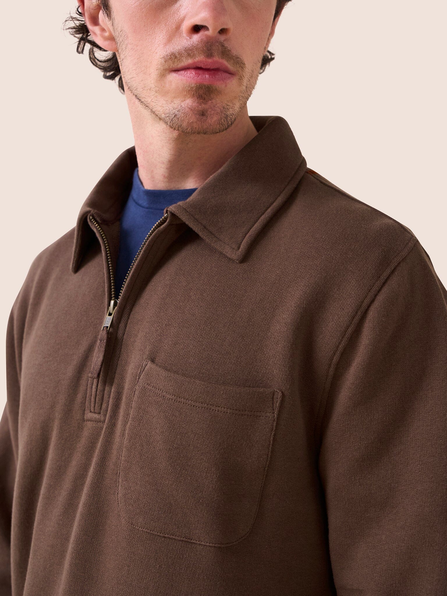 Java Organic Cotton 1/4 Zip Sweater in Brown - Image 3