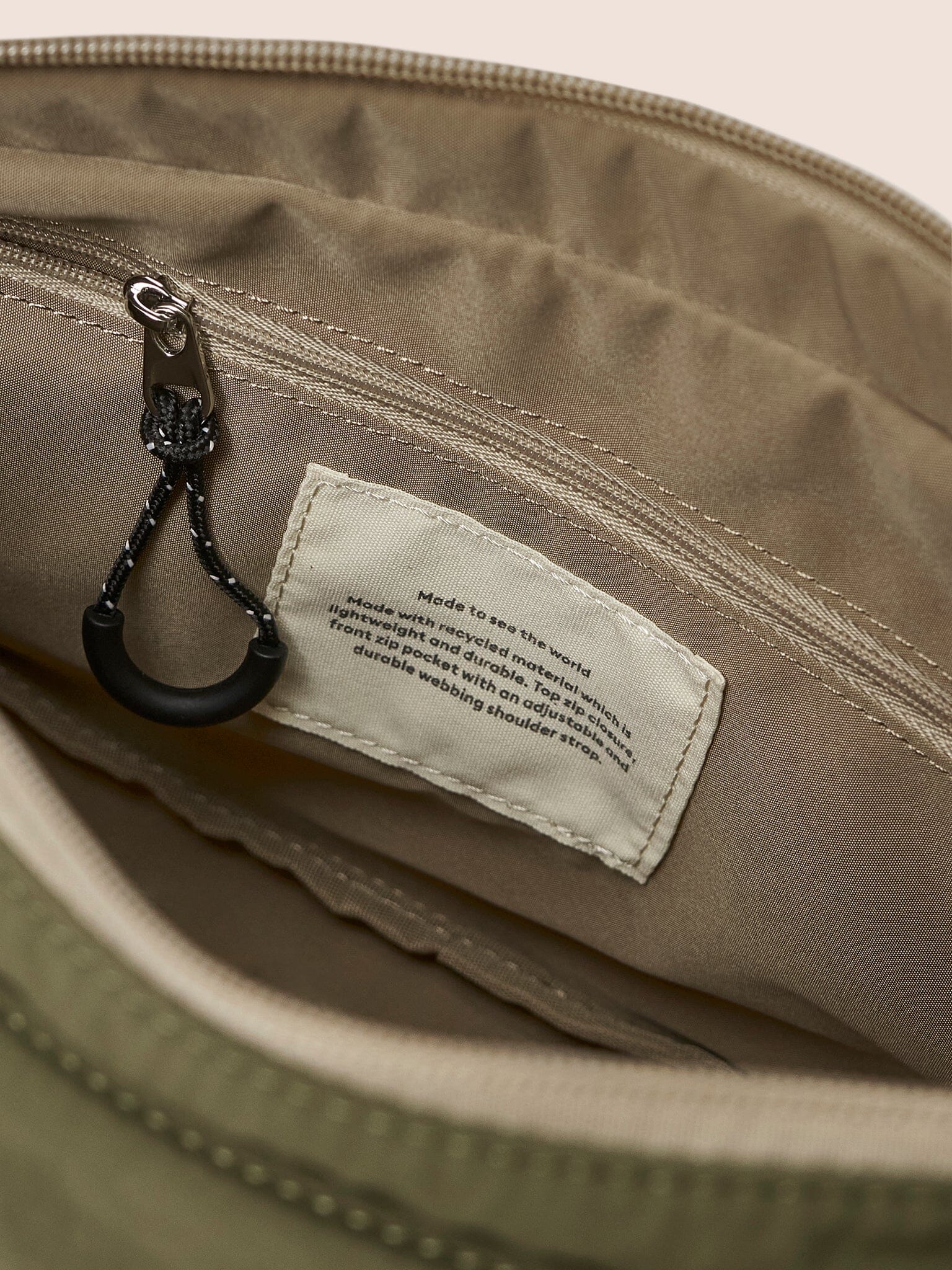 Ecuador Recycled Fabric Sling Bag in Khaki - Image 5