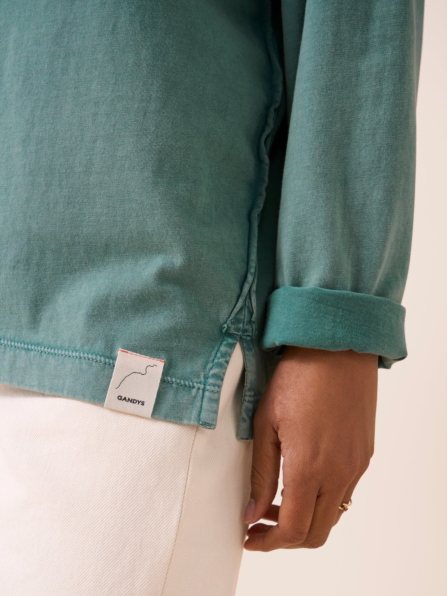 Lao Cotton Long Sleeve Pocket T-Shirt in Turquoise - Image 3