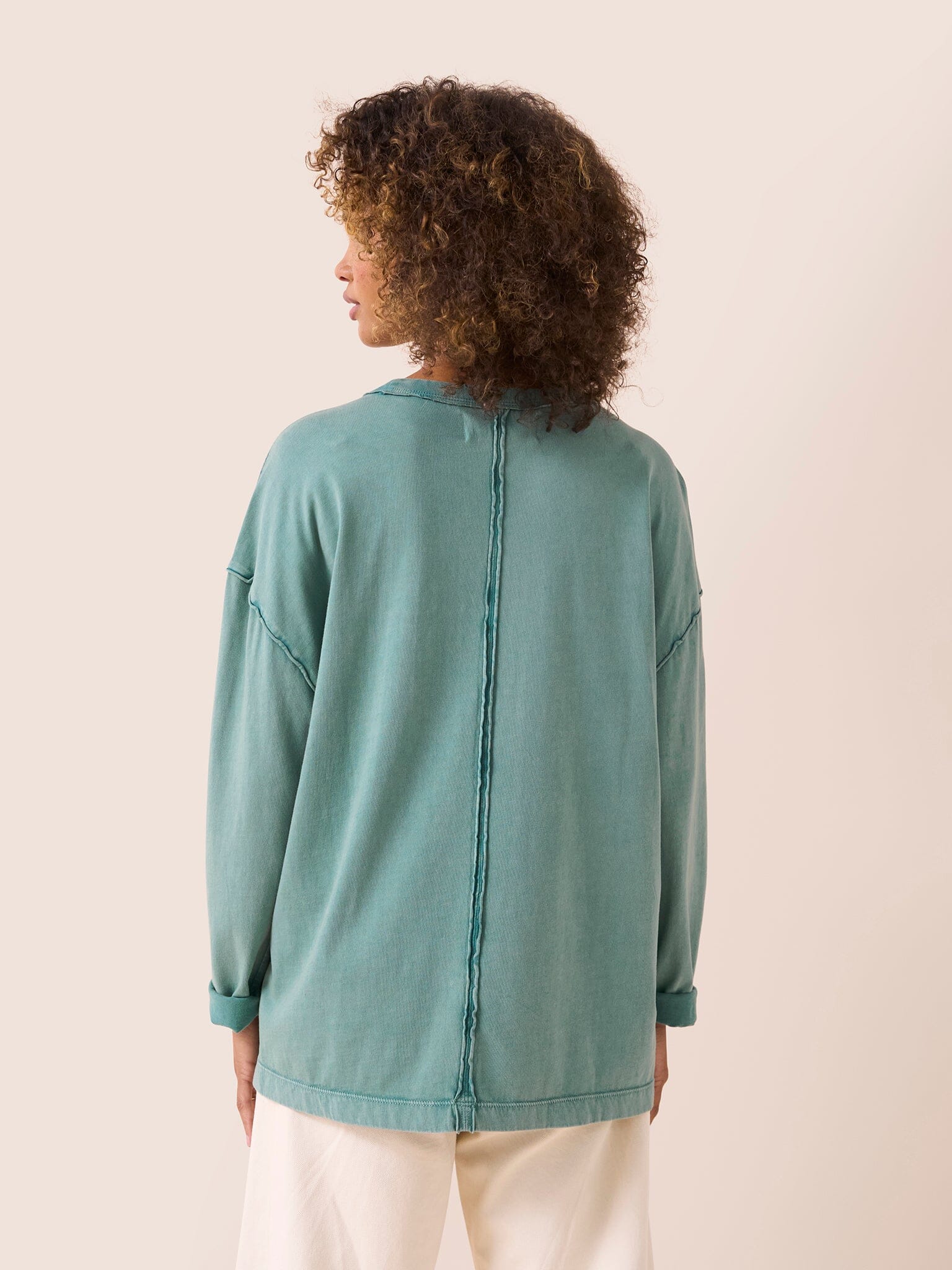 Lao Cotton Long Sleeve Pocket T-Shirt in Turquoise - Image 4