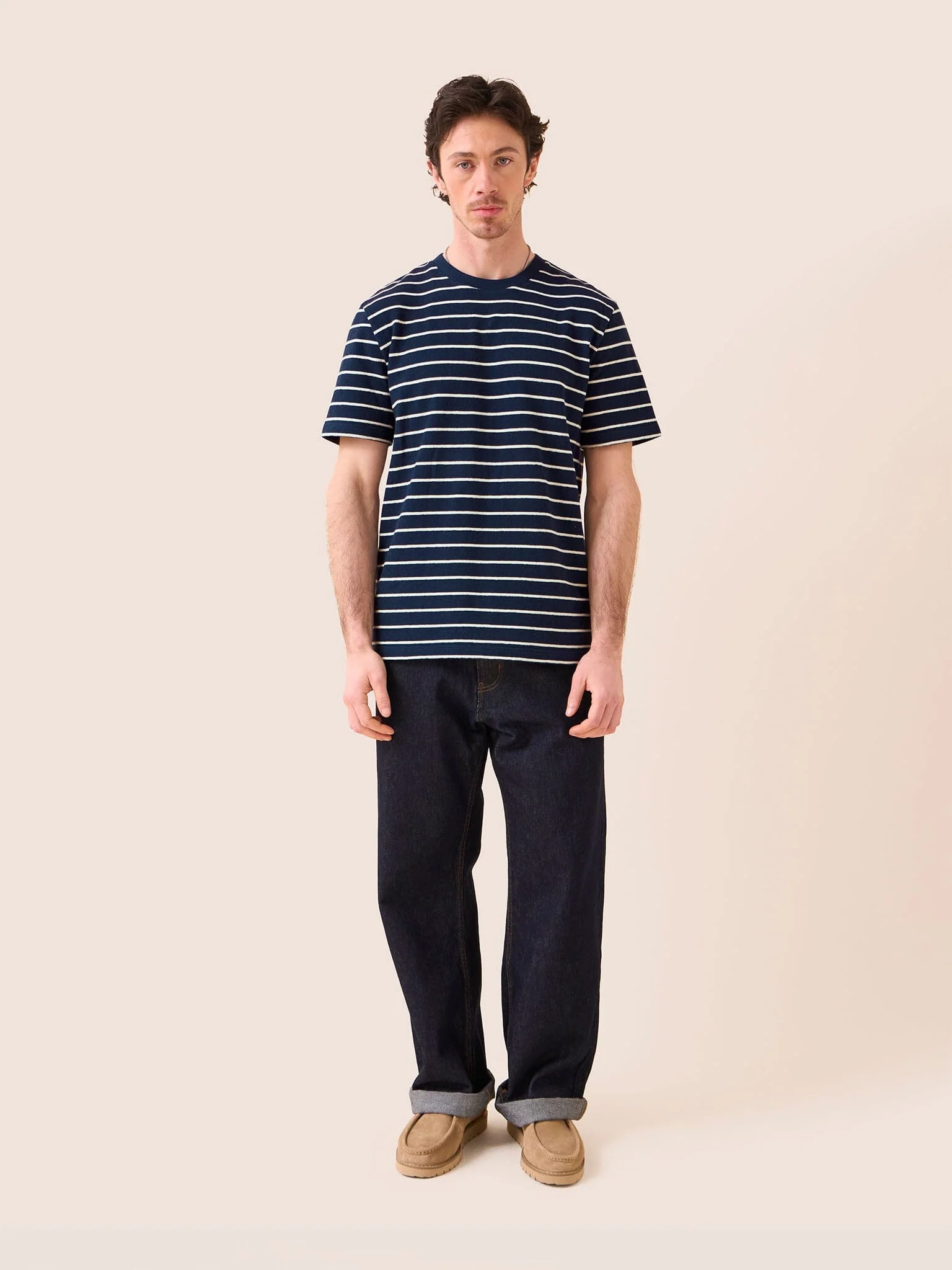 Lucca Classic Organic Cotton Short Sleeve T-Shirt in Navy Stripe - Image 2