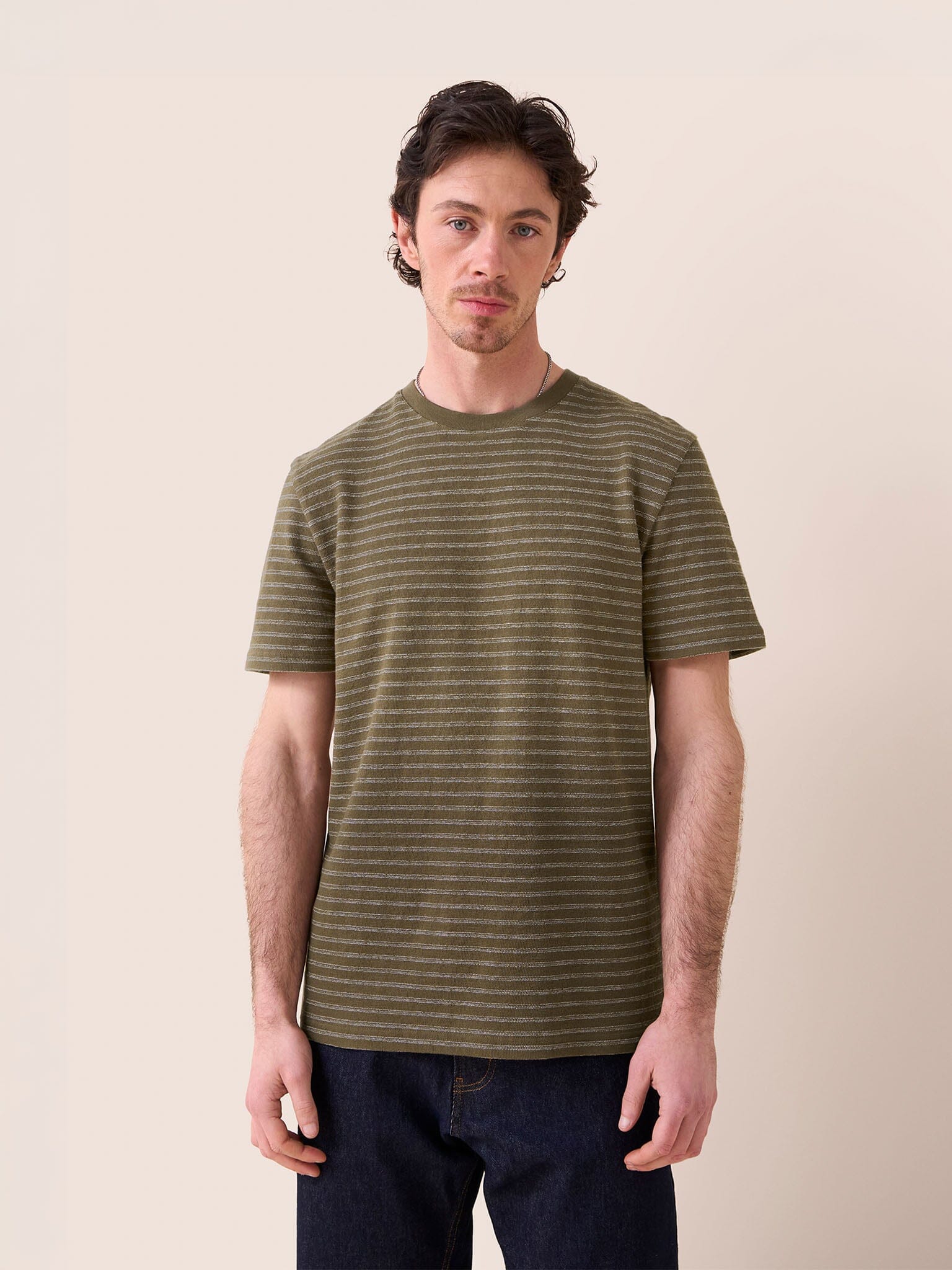 Lucca Classic Organic Cotton Short Sleeve T-Shirt in Brown Stripe - Image 2