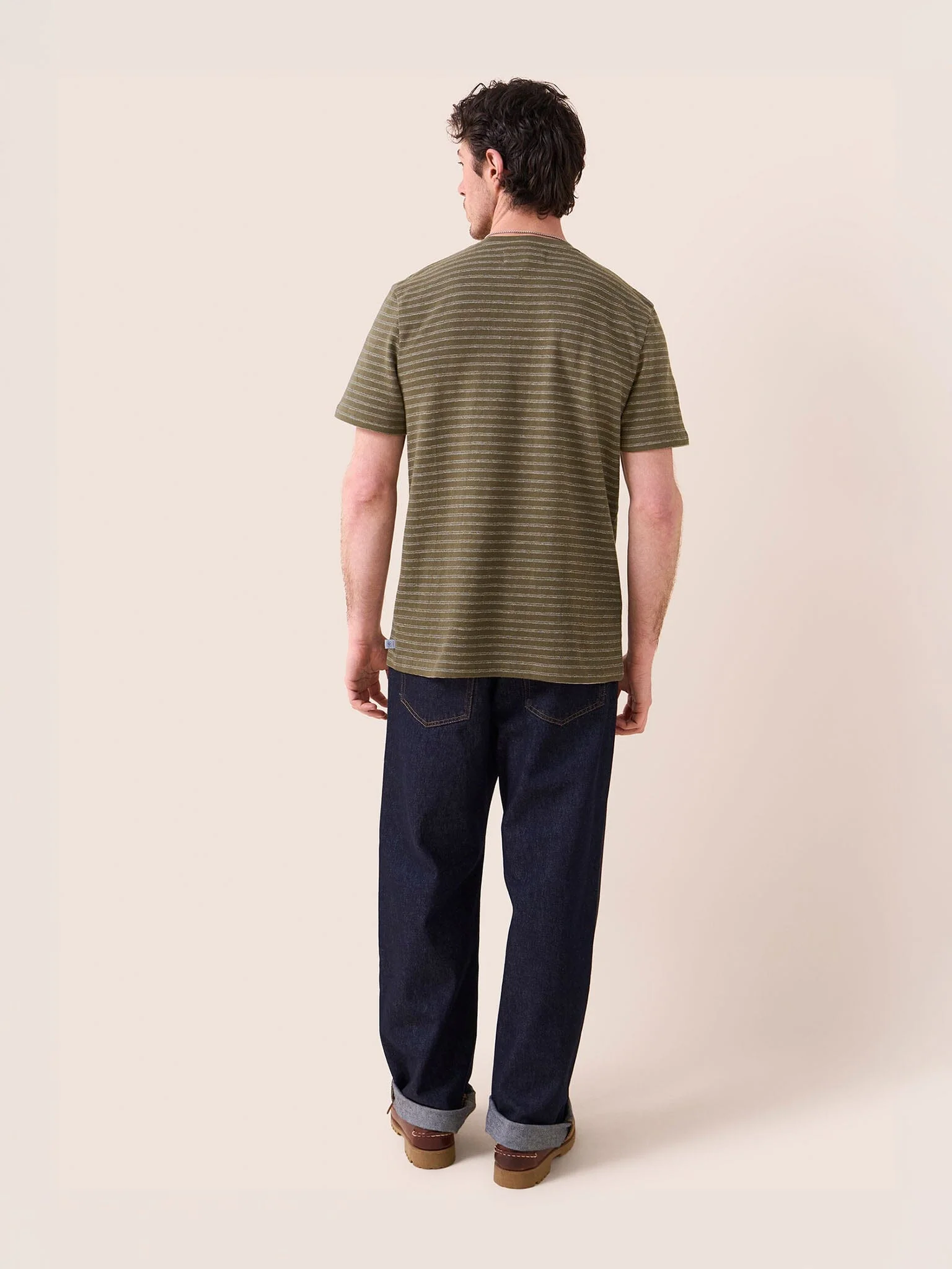 Lucca Classic Organic Cotton Short Sleeve T-Shirt in Brown Stripe - Image 3