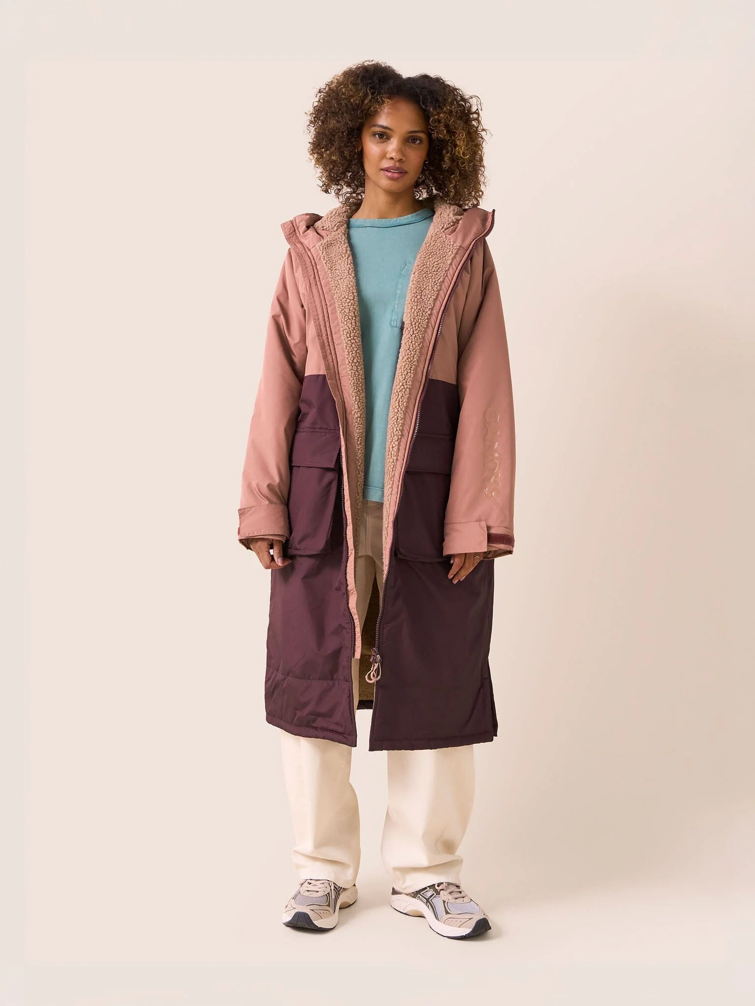 Mara Fleece Lined Robe Coat in Pink - Image 5