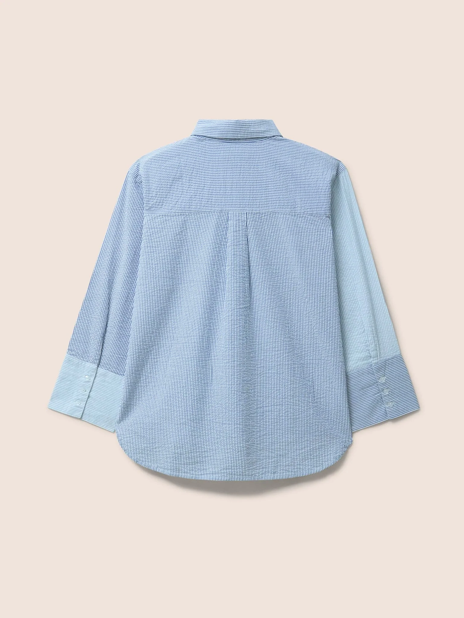 Beaumont Cotton Crinkle Stripe Shirt in Blue - Image 4