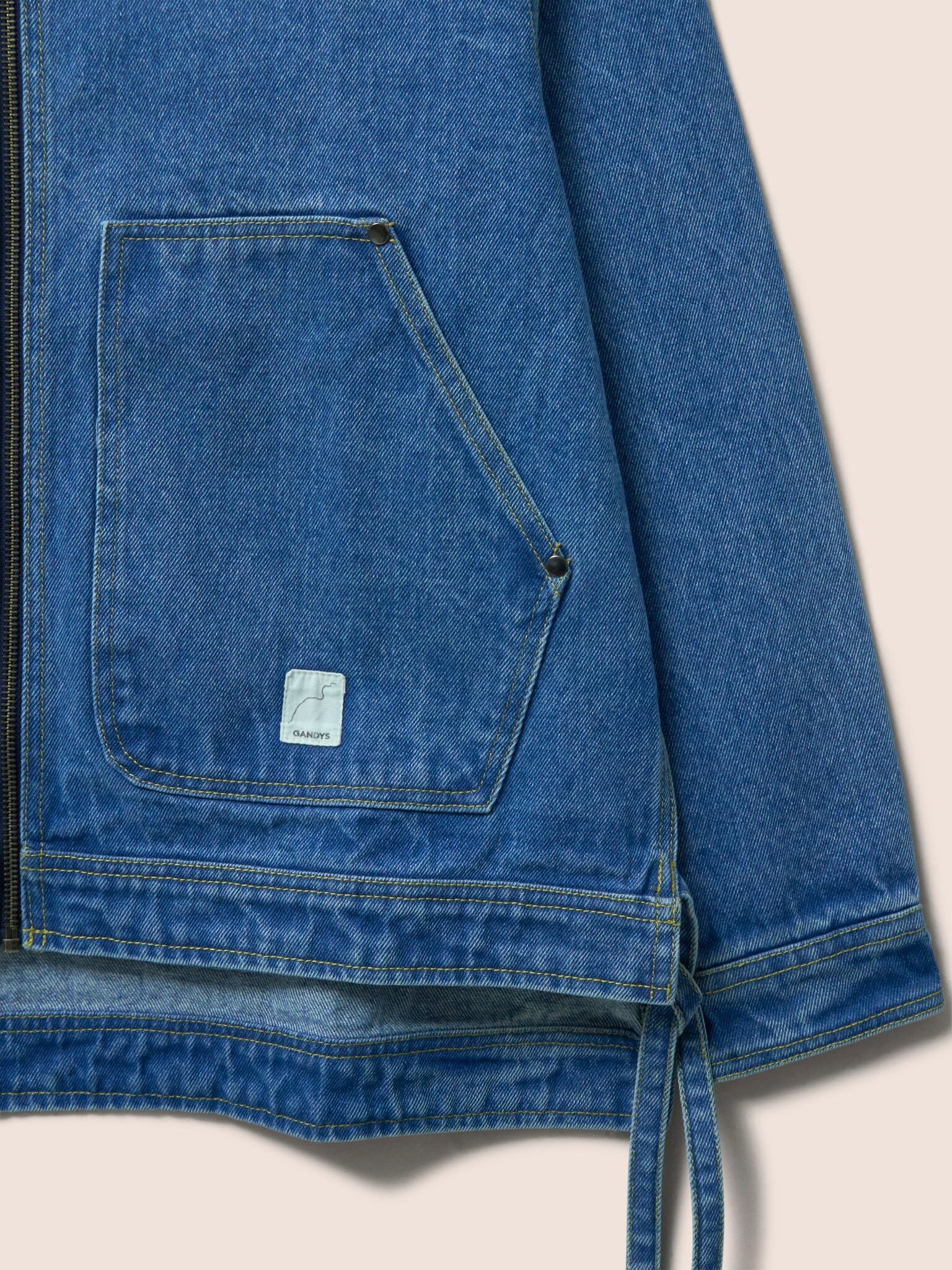 Nimes Cotton Tie Detail Denim Jacket in Midwash - Image 7