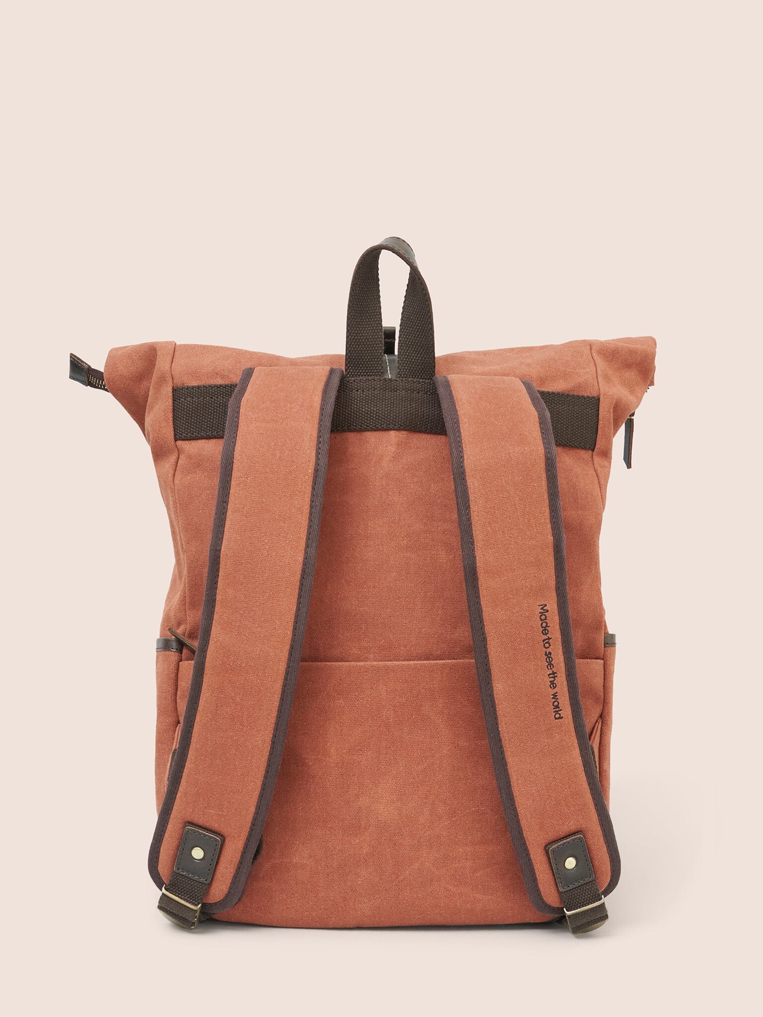 Sri Lanka Waxed Cotton Roll Top Clip Backpack in Orange - Image 3