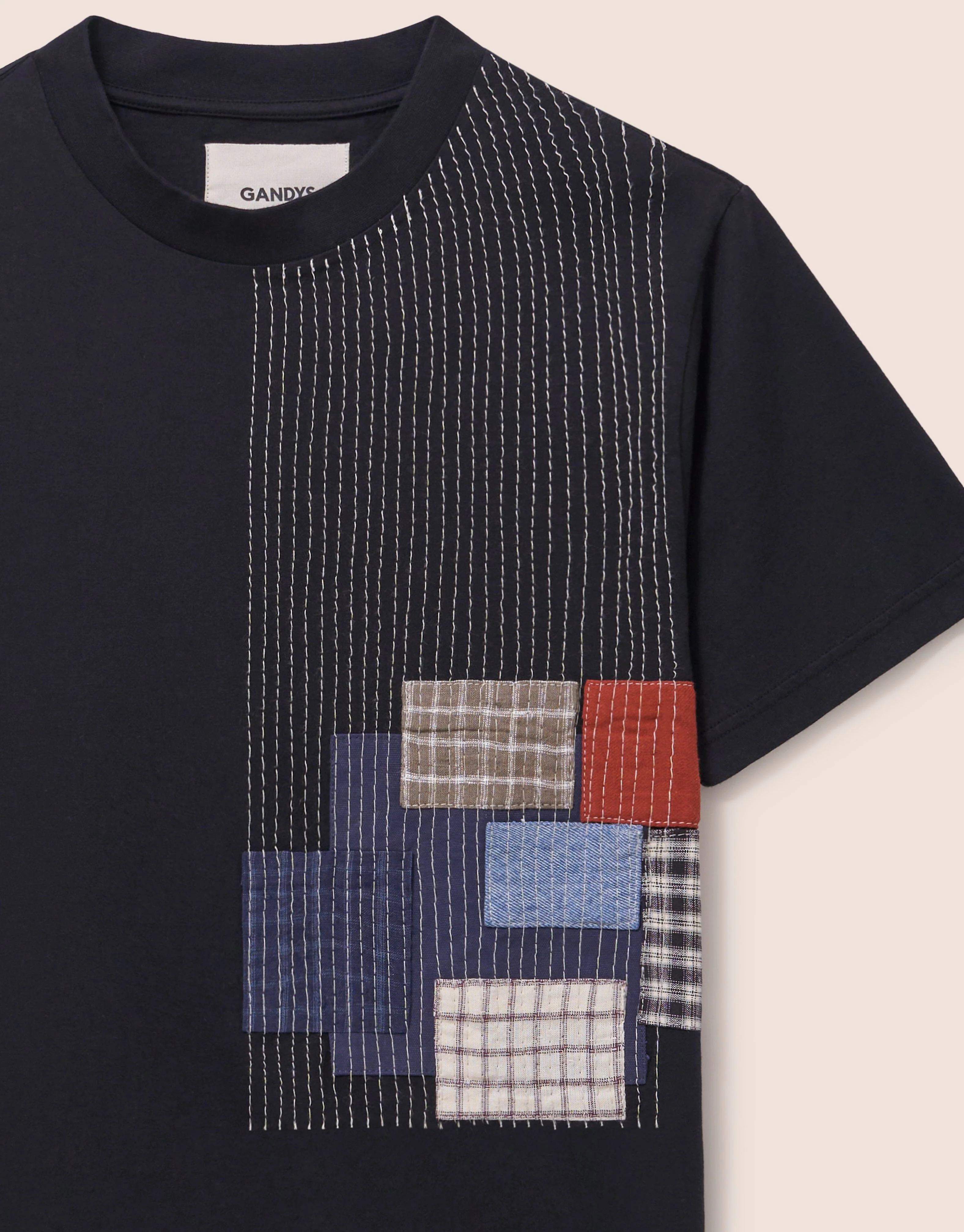 Conwy Cotton Patchwork T-shirt in Black - Image 5