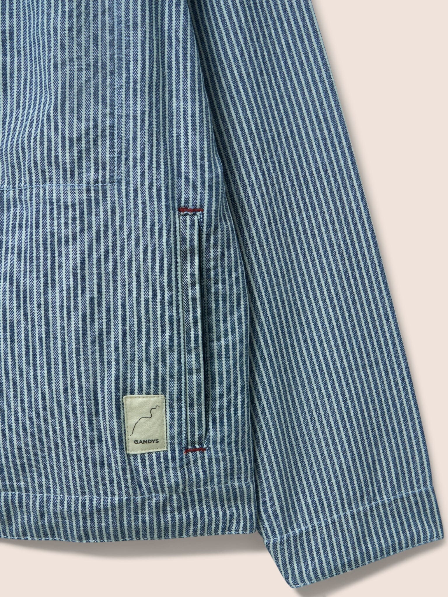 Provence Cotton Collarless Jacket in Blue Stripe - Image 5