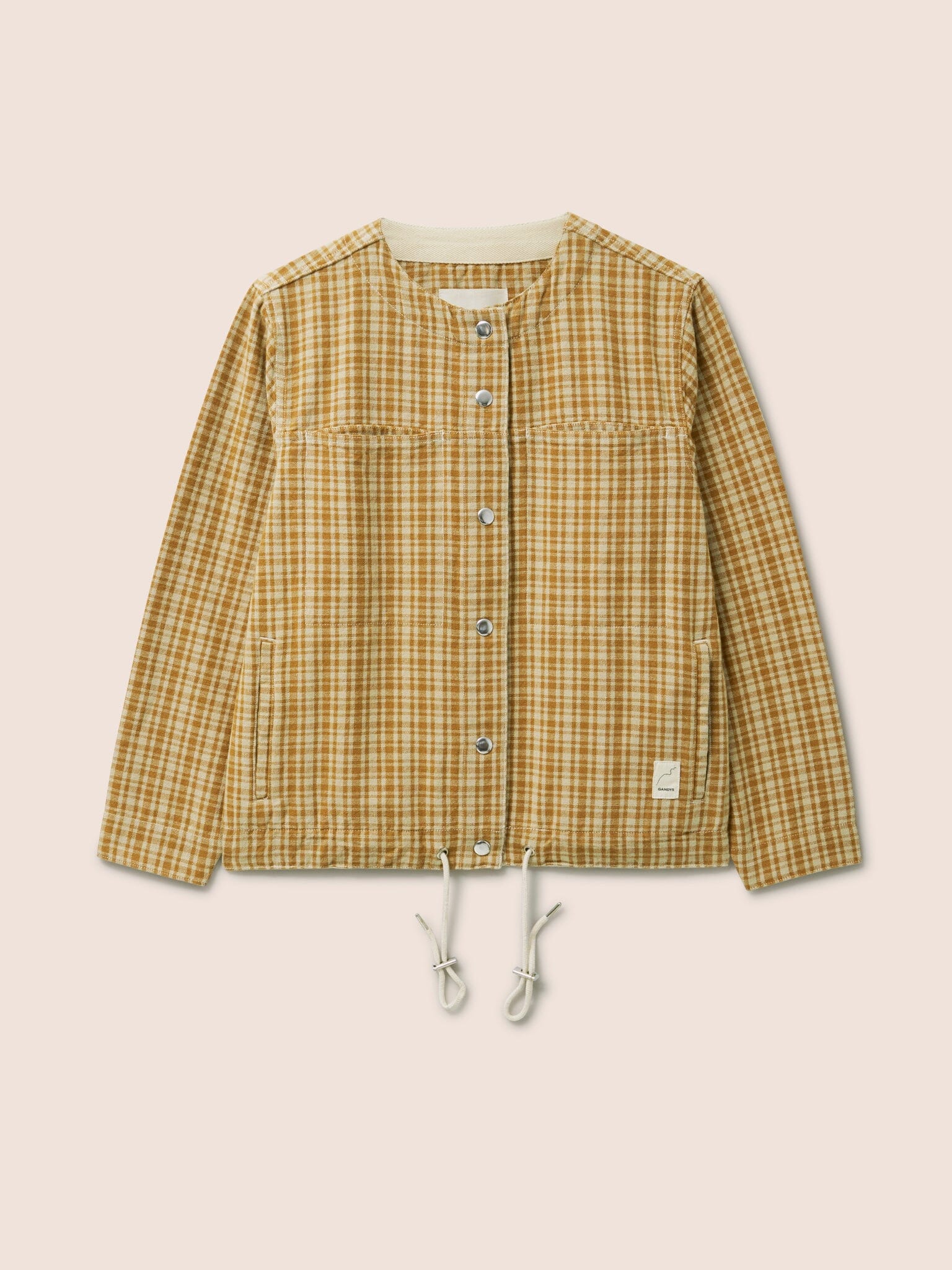 Provence Cotton Collarless Jacket in Mustard Check