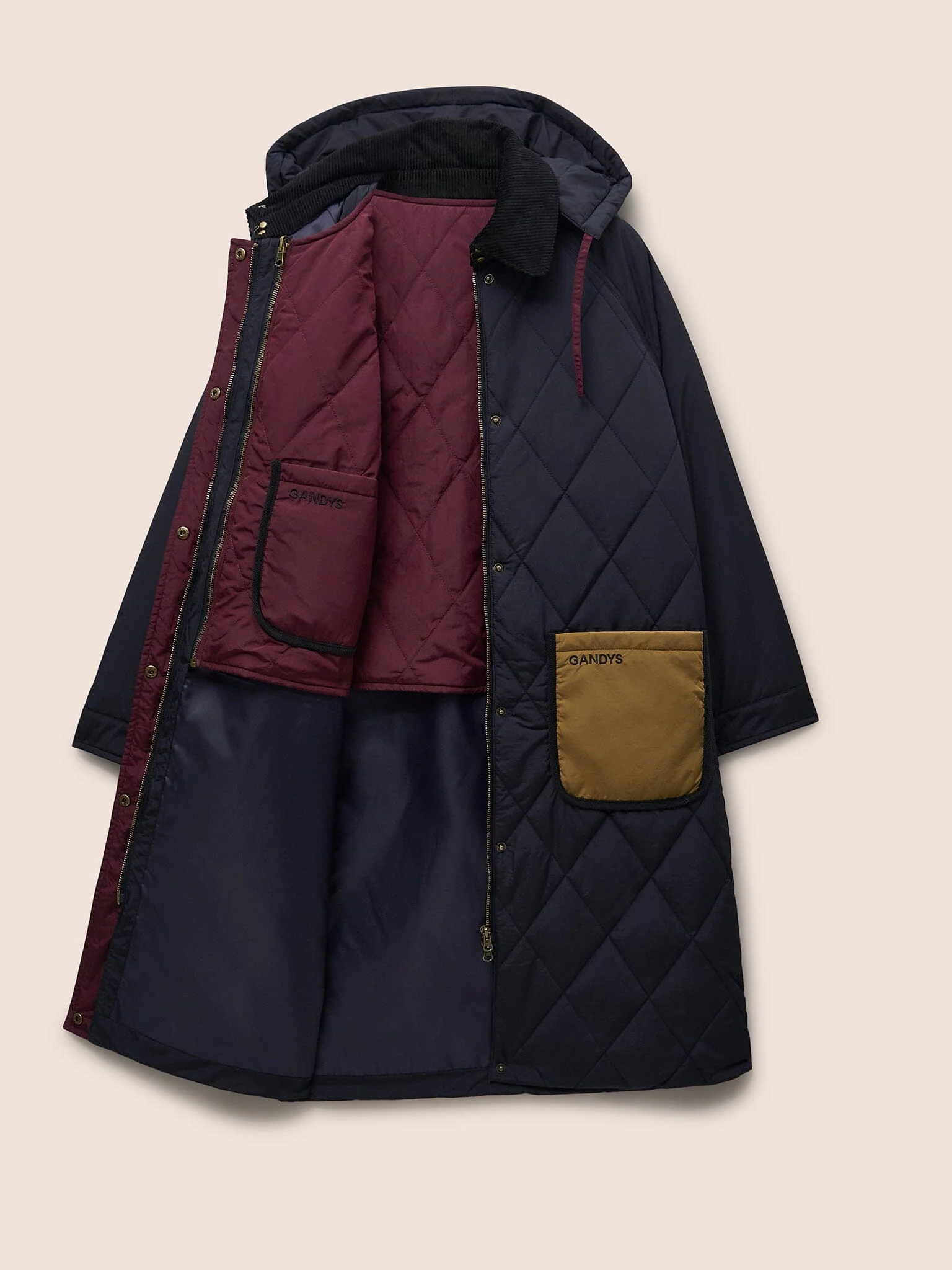 Quebec Quilted 3 in 1 Modular Longline Coat in Navy - Image 8