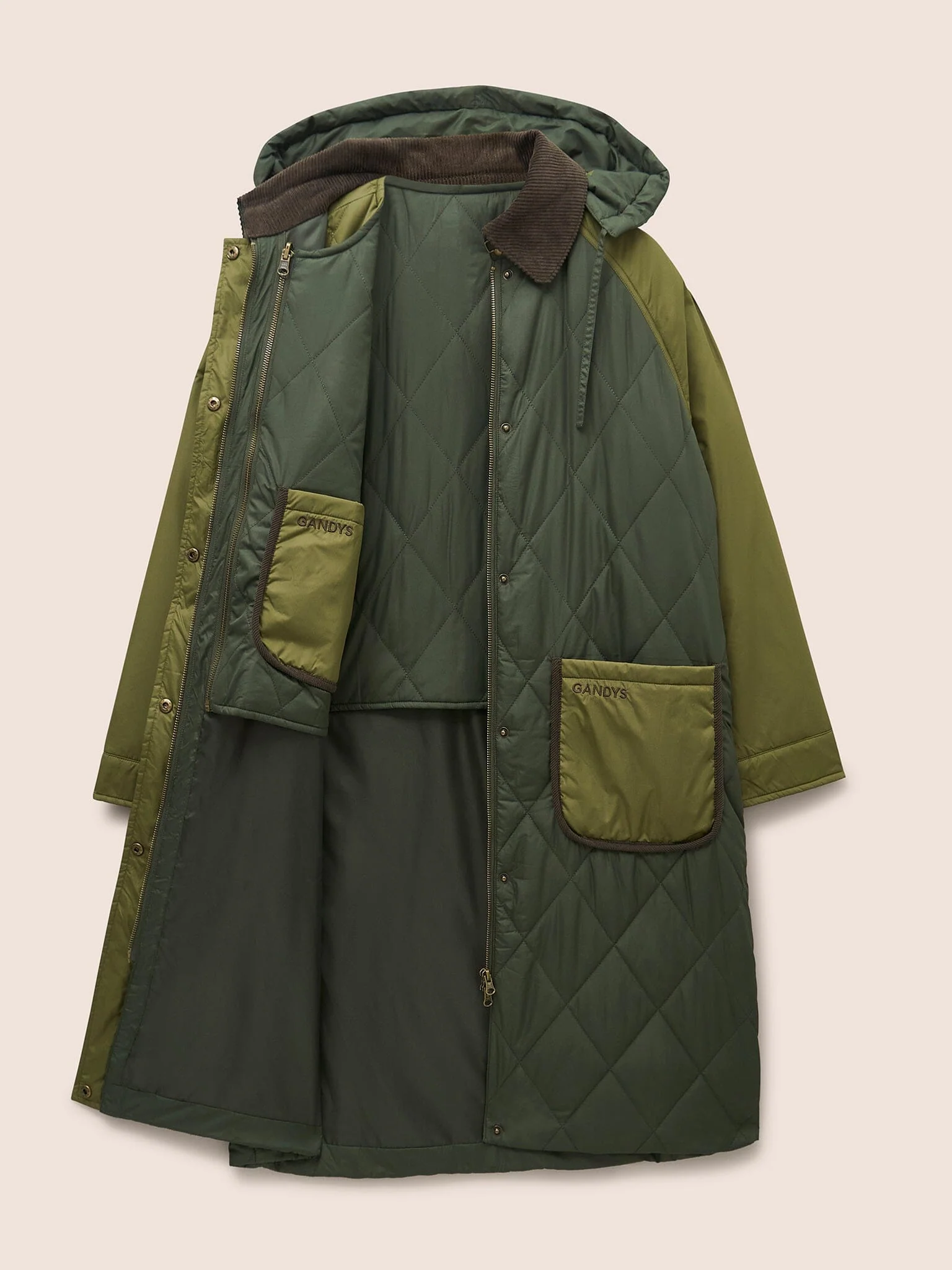 Quebec Quilted 3 in 1 Modular Longline Coat in Khaki - Image 7